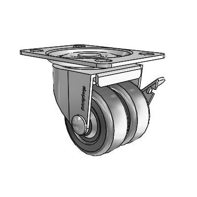 00 Series Top Plate Polished Nickel Swivel Caster with 2 x .8125 Loden Grey Hard Rubber Wheel and Side Brake