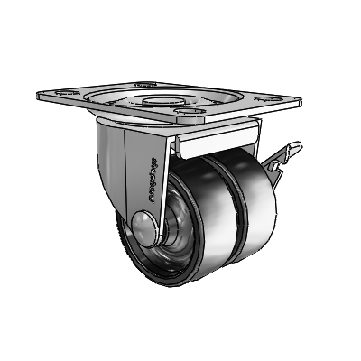 00 Series Top Plate Polished Nickel Swivel Caster with 2 x .8125 Black Polyolefin Wheel and Side Brake