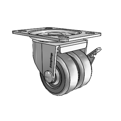 00 Series Top Plate Polished Nickel Swivel Caster with 2 x .8125 Dark Grey Soft Rubber Wheel and Side Brake