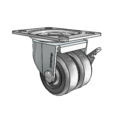00 Series Top Plate Zinc Swivel Caster with 2 x .8125 Loden Grey Hard Rubber Wheel and Side Brake