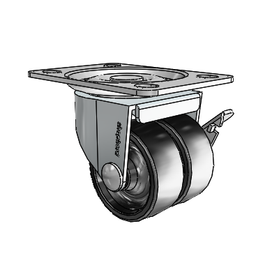 00 Series Top Plate Zinc Swivel Caster with 2 x .8125 Black Polyolefin Wheel and Side Brake