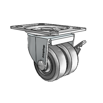 00 Series Top Plate Zinc Swivel Caster with 2 x .8125 Dark Grey Soft Rubber Wheel and Side Brake