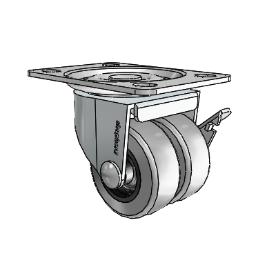 00 Series Top Plate Zinc Swivel Caster with 2 x .8125 Grey Thermoplastic Rubber Wheel and Side Brake