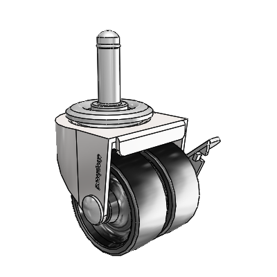 00 Series Grip Ring Bright Chrome Swivel Caster with 2 x .8125 Black Polyolefin Wheel and Side Brake