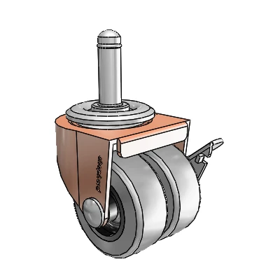 00 Series Grip Ring Copper Oxide Swivel Caster with 2 x .8125 Grey Thermoplastic Rubber Wheel and Side Brake