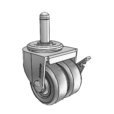 00 Series Grip Ring Polished Nickel Swivel Caster with 2 x .8125 Dark Grey Soft Rubber Wheel and Side Brake