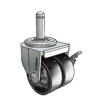 00 Series Grip Ring Zinc Swivel Caster with 2 x .8125 Black Polyolefin Wheel and Side Brake