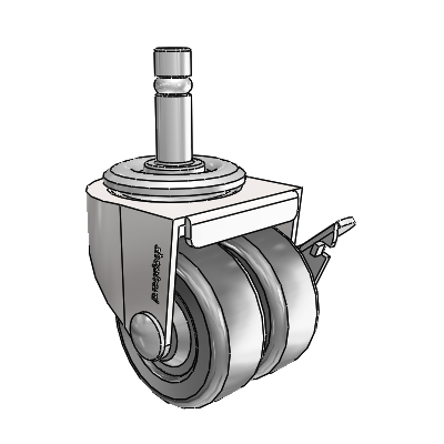 00 Series Grip Ring Bright Chrome Swivel Caster with 2 x .8125 Loden Grey Hard Rubber Wheel and Side Brake