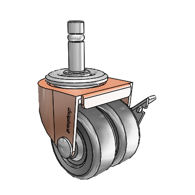 00 Series Grip Ring Copper Oxide Swivel Caster with 2 x .8125 Loden Grey Hard Rubber Wheel and Side Brake