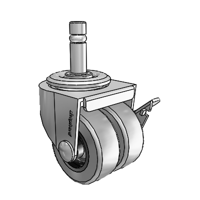 00 Series Grip Ring Polished Nickel Swivel Caster with 2 x .8125 Grey Thermoplastic Rubber Wheel and Side Brake