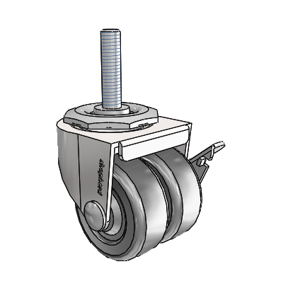00 Series Threaded Stem Bright Chrome Swivel Caster with 2 x .8125 Loden Grey Hard Rubber Wheel and Side Brake