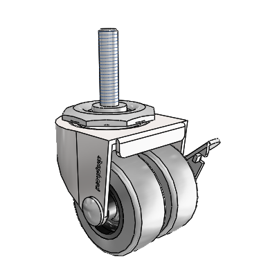 00 Series Threaded Stem Bright Chrome Swivel Caster with 2 x .8125 Grey Thermoplastic Rubber Wheel and Side Brake