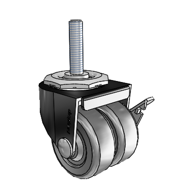 00 Series Threaded Stem Black Oxide Swivel Caster with 2 x .8125 Loden Grey Hard Rubber Wheel and Side Brake