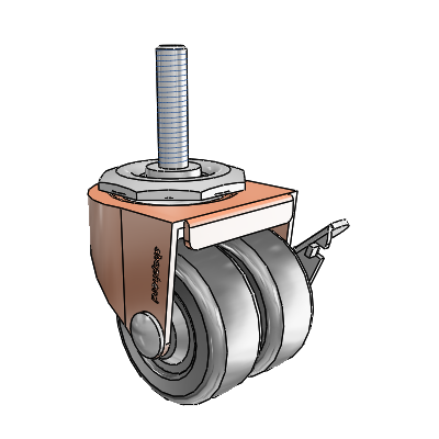 00 Series Threaded Stem Copper Oxide Swivel Caster with 2 x .8125 Loden Grey Hard Rubber Wheel and Side Brake