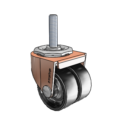 00 Series Threaded Stem Copper Oxide Swivel Caster with 2 x .8125 Black Polyolefin Wheel
