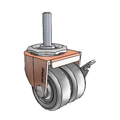 00 Series Threaded Stem Copper Oxide Swivel Caster with 2 x .8125 Dark Grey Soft Rubber Wheel and Side Brake