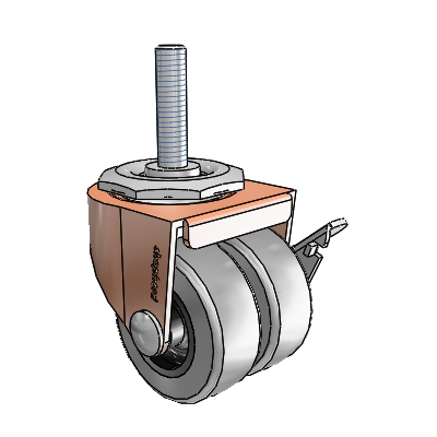 00 Series Threaded Stem Copper Oxide Swivel Caster with 2 x .8125 Grey Thermoplastic Rubber Wheel and Side Brake