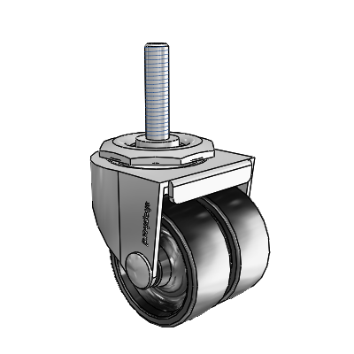 00 Series Threaded Stem Polished Nickel Swivel Caster with 2 x .8125 Black Polyolefin Wheel