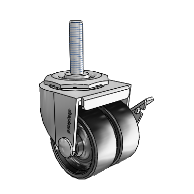 00 Series Threaded Stem Polished Nickel Swivel Caster with 2 x .8125 Black Polyolefin Wheel and Side Brake