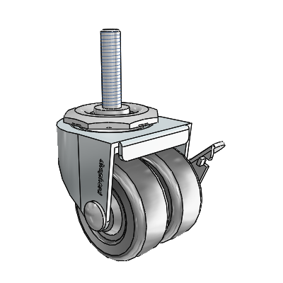00 Series Threaded Stem Zinc Swivel Caster with 2 x .8125 Loden Grey Hard Rubber Wheel and Side Brake