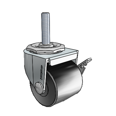 00 Series Threaded Stem Zinc Swivel Caster with 2 x 1.8125 Black Polyolefin Wheel and Side Brake