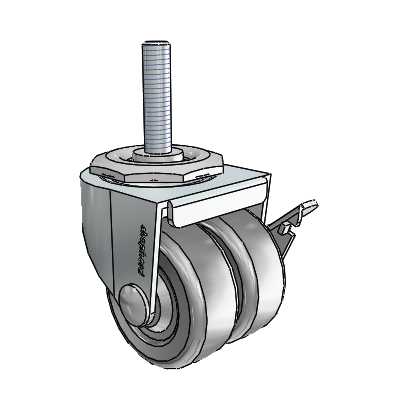 00 Series Threaded Stem Zinc Swivel Caster with 2 x .8125 Dark Grey Soft Rubber Wheel and Side Brake