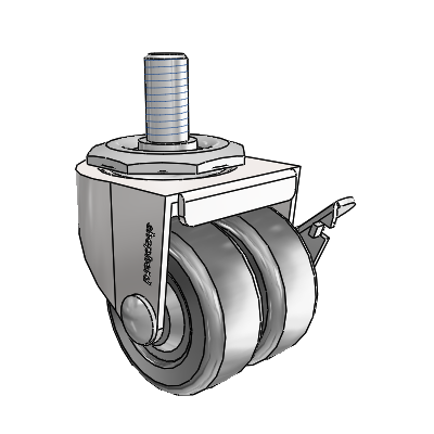 00 Series Threaded Stem Bright Chrome Swivel Caster with 2 x .8125 Loden Grey Hard Rubber Wheel and Side Brake