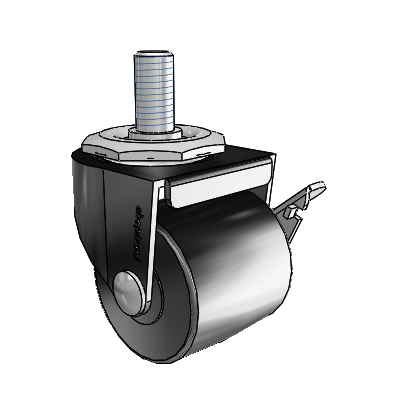 00 Series Threaded Stem Black Oxide Swivel Caster with 2 x 1.8125 Black Polyolefin Wheel and Side Brake