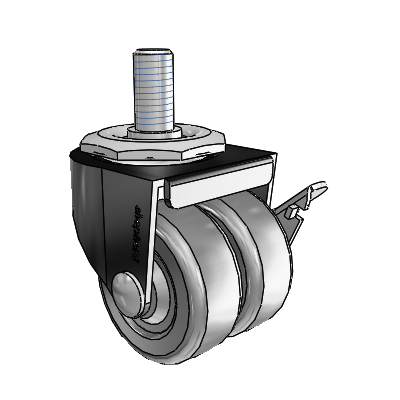 00 Series Threaded Stem Black Oxide Swivel Caster with 2 x .8125 Dark Grey Soft Rubber Wheel and Side Brake
