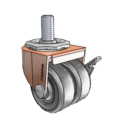 00 Series Threaded Stem Copper Oxide Swivel Caster with 2 x .8125 Loden Grey Hard Rubber Wheel and Side Brake