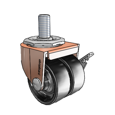 00 Series Threaded Stem Copper Oxide Swivel Caster with 2 x .8125 Black Polyolefin Wheel and Side Brake