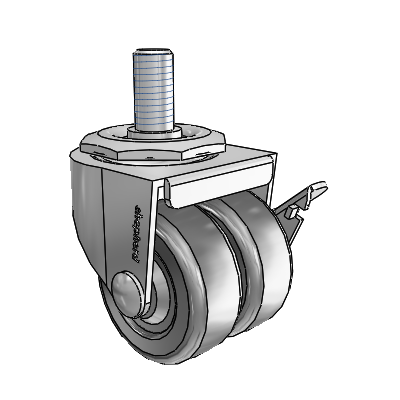 00 Series Threaded Stem Polished Nickel Swivel Caster with 2 x .8125 Loden Grey Hard Rubber Wheel and Side Brake