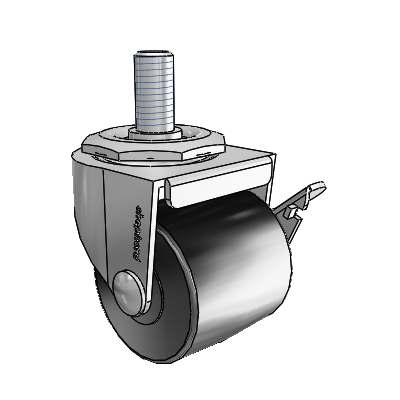 00 Series Threaded Stem Polished Nickel Swivel Caster with 2 x 1.8125 Black Polyolefin Wheel and Side Brake