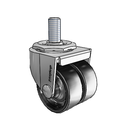 00 Series Threaded Stem Polished Nickel Swivel Caster with 2 x .8125 Black Polyolefin Wheel