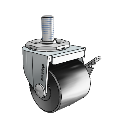 00 Series Threaded Stem Zinc Swivel Caster with 2 x 1.8125 Black Polyolefin Wheel and Side Brake