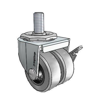 00 Series Threaded Stem Zinc Swivel Caster with 2 x .8125 Grey Thermoplastic Rubber Wheel and Side Brake