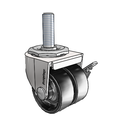 00 Series Threaded Stem Bright Chrome Swivel Caster with 2 x .8125 Black Polyolefin Wheel and Side Brake
