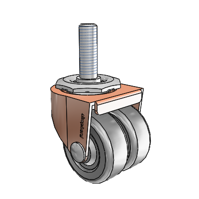 00 Series Threaded Stem Copper Oxide Swivel Caster with 2 x .8125 Dark Grey Soft Rubber Wheel