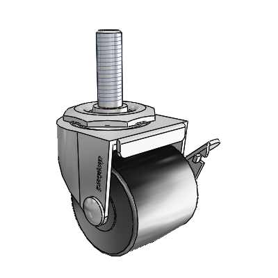 00 Series Threaded Stem Polished Nickel Swivel Caster with 2 x 1.8125 Black Polyolefin Wheel and Side Brake