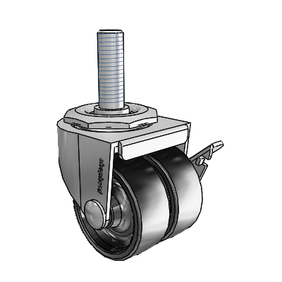 00 Series Threaded Stem Polished Nickel Swivel Caster with 2 x .8125 Black Polyolefin Wheel and Side Brake