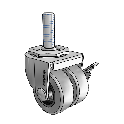 00 Series Threaded Stem Polished Nickel Swivel Caster with 2 x .8125 Grey Thermoplastic Rubber Wheel and Side Brake