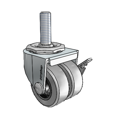 00 Series Threaded Stem Zinc Swivel Caster with 2 x .8125 Grey Thermoplastic Rubber Wheel and Side Brake