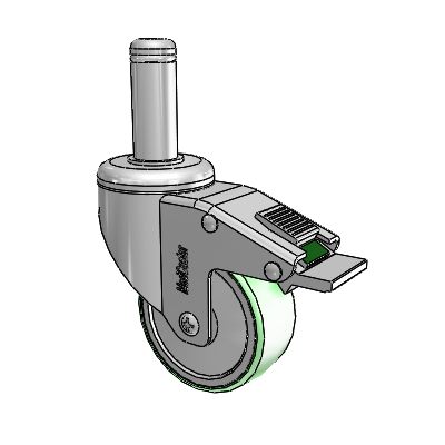 Chrome Hospital CH Grip Ring Stem Swivel Caster with 3 x 1.25 Antimicrobial Rubber Wheel and Directional Lock Brake