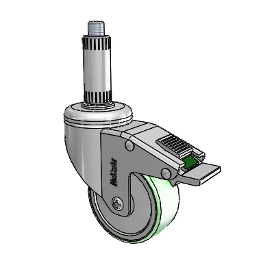 Chrome Hospital CH Expanding Adapter (Nylon) Swivel Caster with 3 x 1.25 Antimicrobial Rubber Wheel and Directional Lock Brake