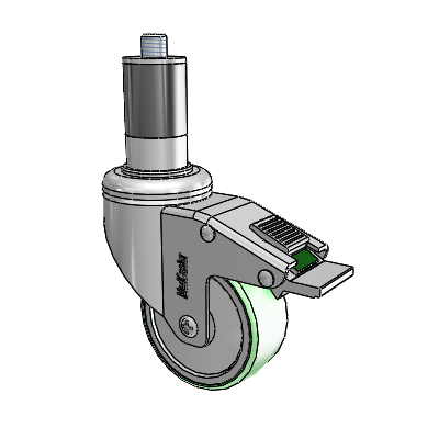 Chrome Hospital CH Expanding Adapter (Rubber) Swivel Caster with 3 x 1.25 Antimicrobial Rubber Wheel and Directional Lock Brake
