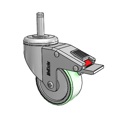 Chrome Hospital CH Grip Ring Stem Swivel Caster with 3 x 1.25 Antimicrobial Rubber Wheel and Total Lock Brake