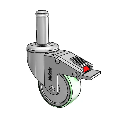 Chrome Hospital CH Grip Ring Stem Swivel Caster with 3 x 1.25 Antimicrobial Rubber Wheel and Total Lock Brake
