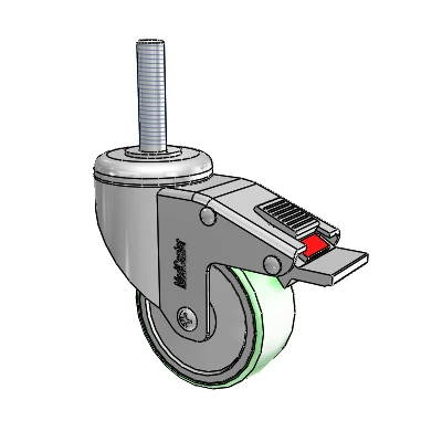 Chrome Hospital CH Threaded Stem Swivel Caster with 3 x 1.25 Antimicrobial Rubber Wheel and Total Lock Brake