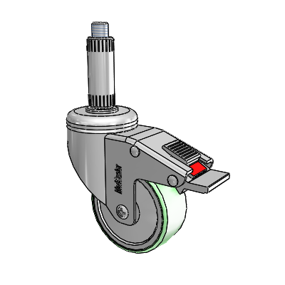 Chrome Hospital CH Expanding Adapter (Nylon) Swivel Caster with 3 x 1.25 Antimicrobial Rubber Wheel and Total Lock Brake