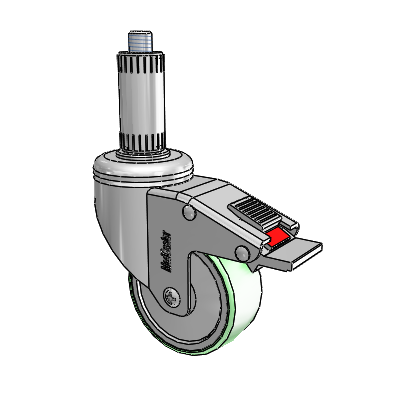 Chrome Hospital CH Expanding Adapter (Nylon) Swivel Caster with 3 x 1.25 Antimicrobial Rubber Wheel and Total Lock Brake